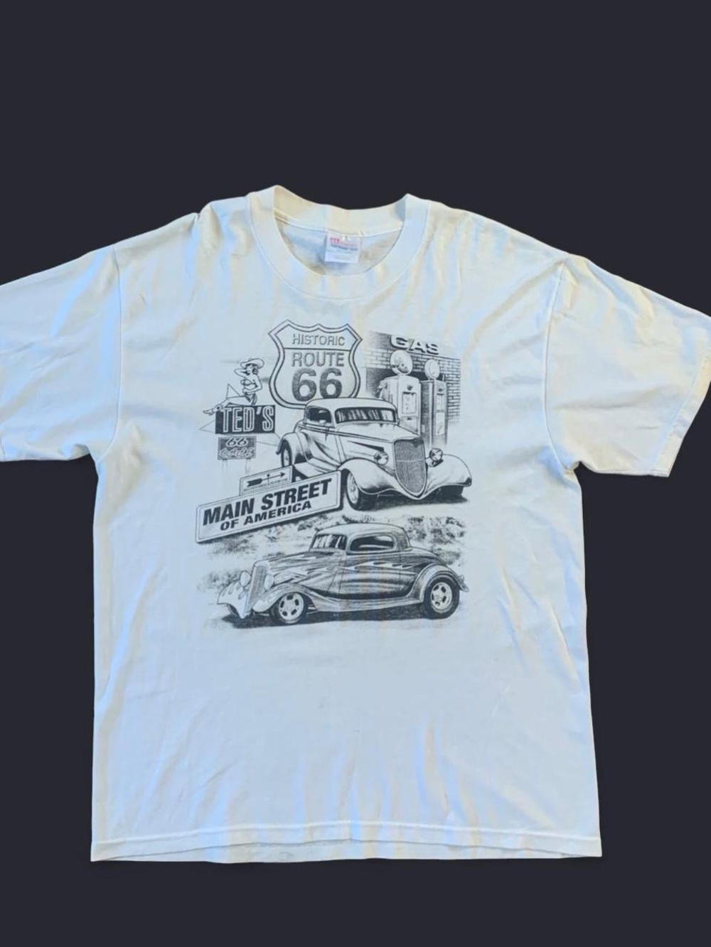 Hanes White Route 66 Graphic Tee with Vintage Car Print